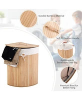 Costway Corner Bamboo Hamper Laundry Basket Washing Cloth Bin Storage Bag Lid