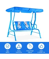 Costway Kids Patio Swing Chair Children Porch Bench Canopy 2 Person Yard Furniture