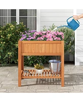 Rectangle Wood Flower Planter Box Portable Raised Vegetable Patio