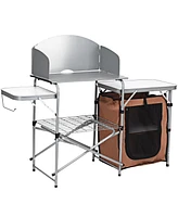 Gymax Outdoor Kitchen Foldable Grilling Stand Portable Camping Grill Table Bbq Table
