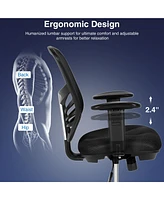 Costway Mesh Drafting Chair Office Chair w/Adjustable Armrests & Foot-Ring