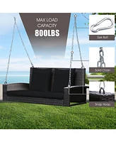 Costway 2-Person Patio Rattan Hanging Porch Swing Bench Chair Cushion