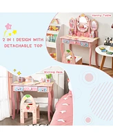 Costway Kids Vanity Princess Makeup Dressing Table Chair Set