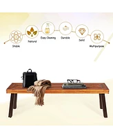 Costway Set of 2 Patio Acacia Wood Dining Bench with Rustic Steel Legs Outdoor Indoor
