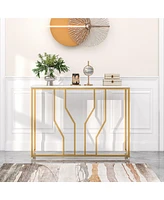 Costway 44" Gold Console Table with Faux Marble Tabletop Golden Metal Frame for Entrance