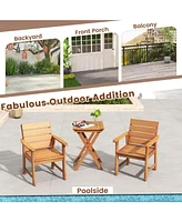 Costway 2 Pcs Patio Hardwood Chair Wood Dining Armchairs Breathable Slatted Seat Garden