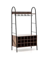 Costway Industrial Rack Freestanding Bottle Holder with Stemware Holder & Open Shelves