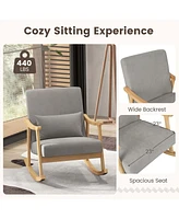 Costway Nursery Rocking Accent Chair with Rubber Wood Armrests Soft Lumbar Pillow Cushion