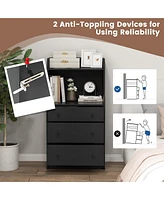 Costway 3-Drawer Dresser 44" Tall Wood Storage Organizer Chest with 2 Open Shelves