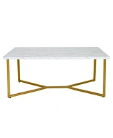 Costway Modern Coffee Table with Faux Marble Tabletop & Golden Y-shaped Legs Foot Pads