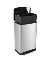 Costway Stainless Steel Trash Can, 13.2 Gal Garbage Can with Lid, Detachable Inner Pail