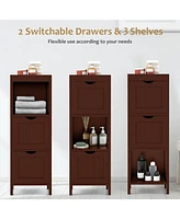Costway Bathroom Floor Cabinet Freestanding Side Storage Organizer with 2 Removable Drawers