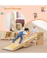 Wooden Climbing Toy Triangle Climber Set of 2 with Seesaw Dual-sided Ramp Indoor