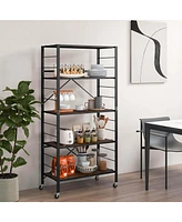 Costway 5-Tier Folding Shelf Free Diy Design Shelving Unit with 4 Universal Wheels Kitchen