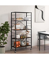 Costway 2 Pcs 5-Tier Folding Shelf Free Diy Design Shelving Unit with 4 Universal Wheels