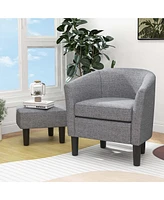 Costway Barrel Club Chair with Ottoman Set Footrest Curved Back & Removable Seat Cushion