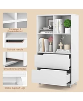 Costway Bookcase with 2 Drawers 4-Tier Open Bookshelf with 4 Storage Cubes for Home Office