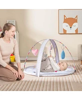 Baby Play Gym Mat Thicker Tummy Time Mat with 5 Detachable Hanging