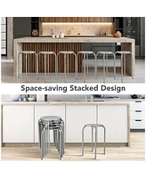 Costway Set of 6 Stackable Metal Stool Set Daisy Backless Round Top Kitchen