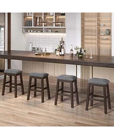 Costway Set of 2 Upholstered Saddle Bar Stools 24.5'' Dining Chairs with Wooden Legs