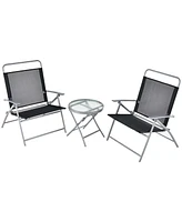 Costway 3pcs Patio Folding Table Chair Set Extra-Large Seat Metal Frame Portable Outdoor