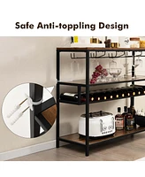 Costway Rustic Wine Rack Table 13 Bottles Wine Bar Cabinet Freestanding with Glass Holder