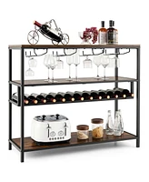 Costway Rustic Wine Rack Table 13 Bottles Wine Bar Cabinet Freestanding with Glass Holder