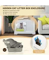 Costway Cat Litter Box Enclosure Furniture Hidden Cat Washroom with Rubber Wood Legs
