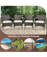 Costway Set of 4 Patio Rattan Dining Chairs Cushioned Seat Curved Armrests