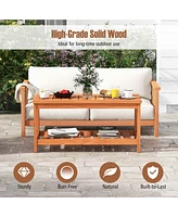 Patio Coffee Table 2-Tier Outdoor Side Rectangle Side Table