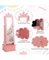 Kid Freestanding Jewelry Armoire 2-in-1 Full Length Mirror Storage Drawer