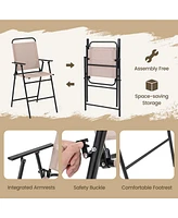 4PCS Patio Bistro Set Folding Counter Height Chairs Round Bar Table& Umbrella