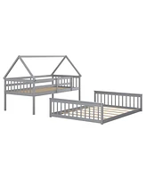 Costway Twin Over Full House Bunk Bed with Ladder & Guardrails Convertible to 2 Beds