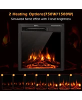 Costway 22.5'' Electric Fireplace Heater Inserts Recessed Ultra Thin Log Flame