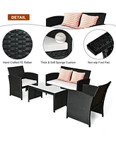 Costway 4PCS Patio Rattan Furniture Conversation Set Cushioned Sofa Coffee Table Garden