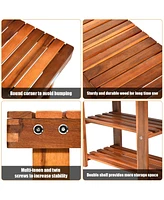 Costway 3-Tier Wood Shoe Rack Shoe Bench Freestanding Boots Storage Organizer Heavy-duty
