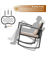 Costway 3PC Patio Rattan Conversation Set Rocking Chair Cushioned