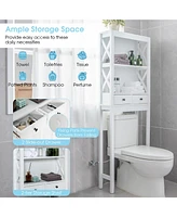 Costway Over the Toilet Storage Rack Bathroom Space Saver w/ 2 Open Shelves & Drawers