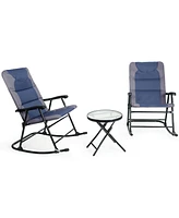 Costway 3PCS Folding Bistro Set Rocking Chair Cushioned Table