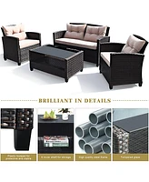Gymax 4pcs Outdoor Rattan Furniture Set Cushioned Sofa w/Armrest Home