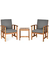 Costway 3PCS Solid Wood Patio Furniture Set Table&Chairs