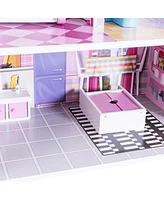 Costway 28'' Dollhouse w/ Furniture Gliding Elevator Rooms 3 Levels Young Girls Toy