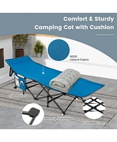 Gymax Wide Foldable Camping Cot Heavy-Duty Steel Sleeping Cot w/Sleeping Mattress Grey