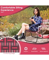 Gymax Set of 4 Patio Folding Web Chair Set Portable Beach Camping Chair Red