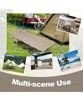 Gymax Folding Camping Cot Portable Tent Sleeping Bed with Cushion Headrest Carry Bag Khaki