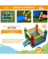 Costway Inflatable Bounce House Kids Jumping Castle w/ Slide Ocean Balls & 480W Blower