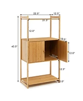 Costway Bamboo Bathroom Cabinet Freestanding Tall Storage Shelf Unit w/2 Doors & Shelves