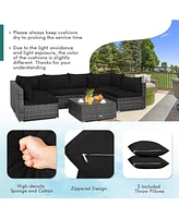 7PCS Patio Rattan Furniture Set Sectional Sofa Cushioned Garden