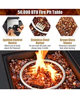 32'' Square Propane Gas Fire Pit Table with Glass Stones Rain Cover