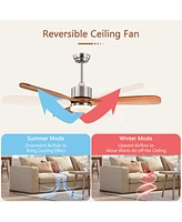 Costway 52'' Ceiling Fan with Led Light Reversible Ceiling Fan w/ Adjustable Temperature